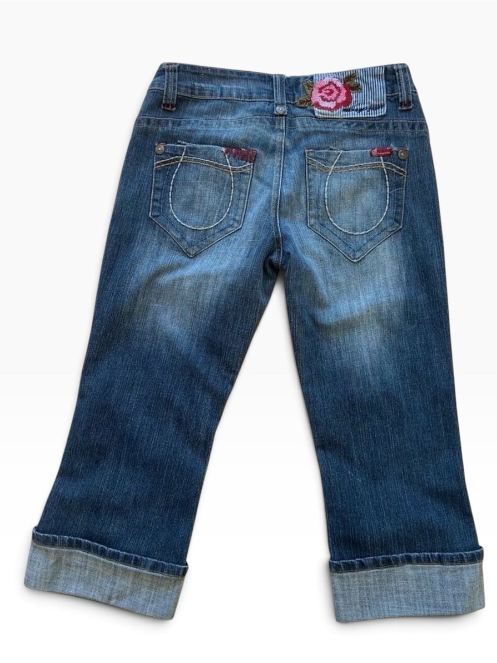 Vintage Y2K Manager Embroidered Rose Capri Jeans Cuffed Denim Size 10
